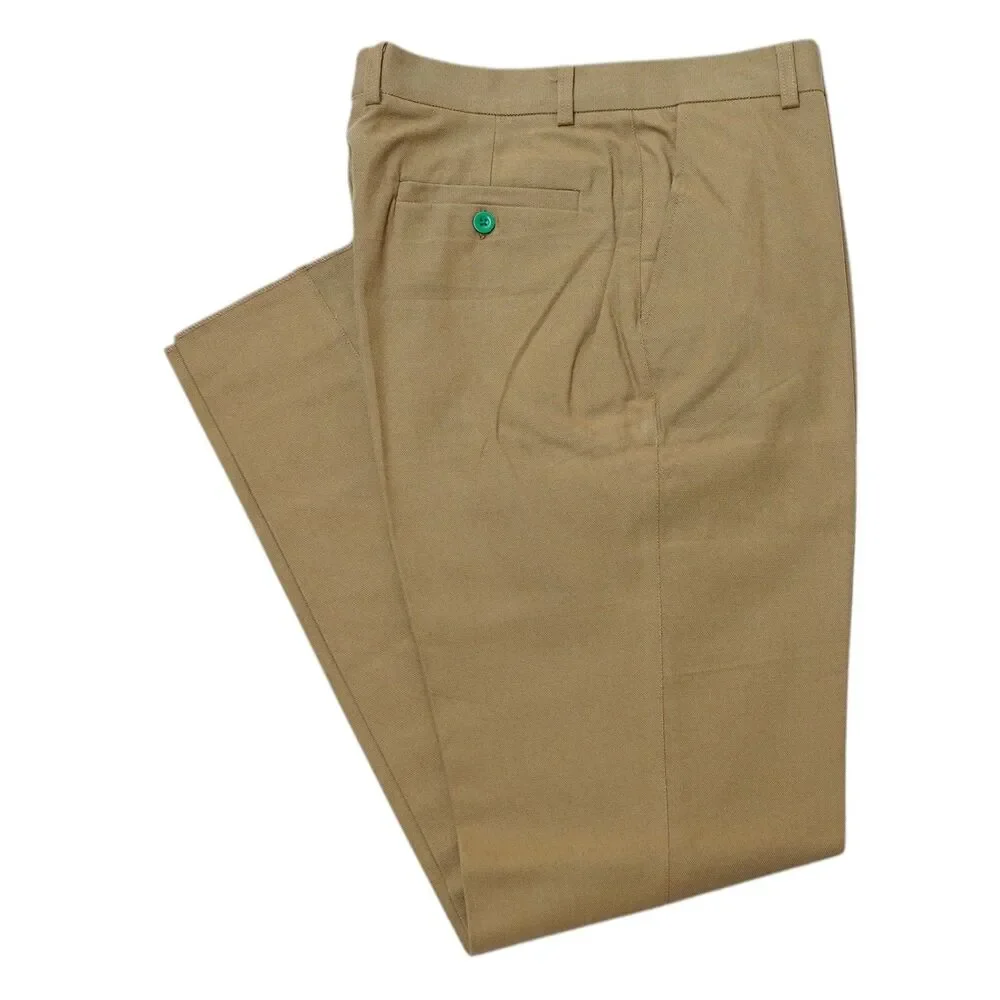 Mens 32 Khaki Tan Chino Pants Cotton High Waist Flat Front Straight Fit Trousers